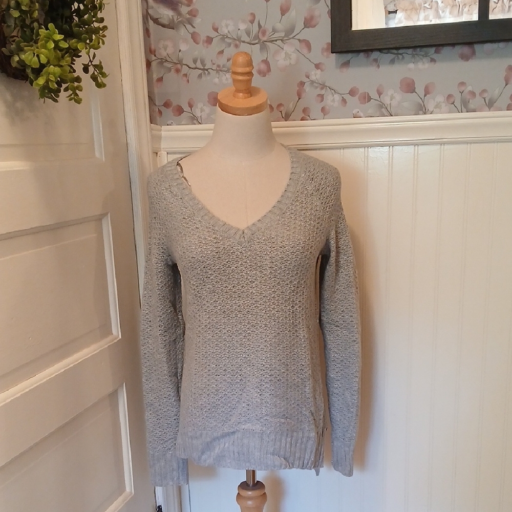 SO Women's Light Gray V-Neck Sweater
